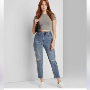 Distressed High Rise Mom Jeans